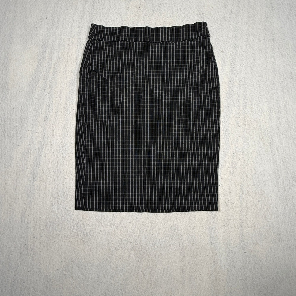 Elle Womens Black White Grid Plaid Pencil Skirt Size S Pull On Career Office